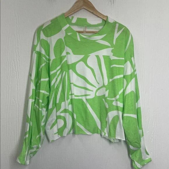 Free People - NWT Full Bloom Bright Neon Crewneck Long Sleeve Blouse Size Small - Picture 9 of 12
